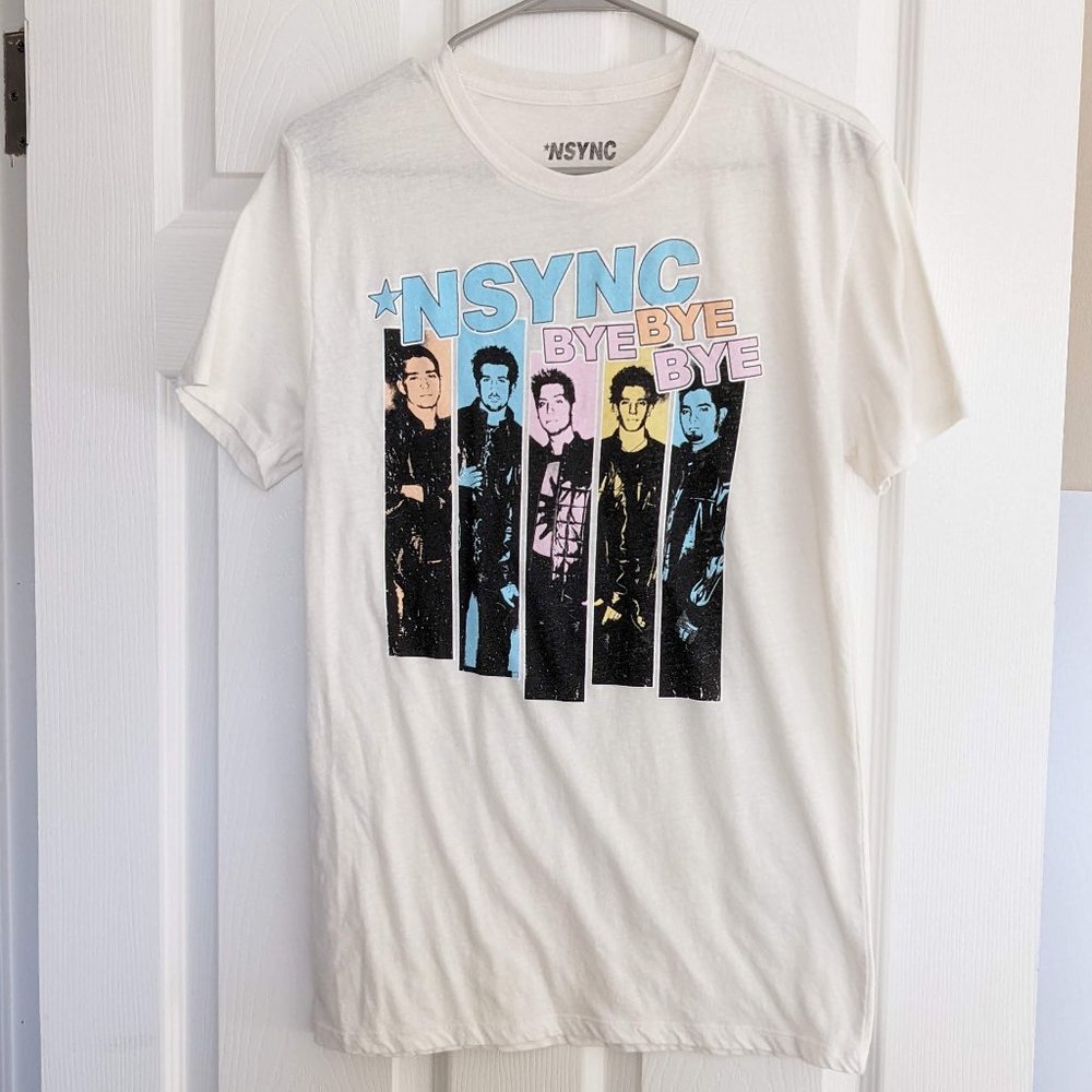 Nsync Mens Bye Bye Bye Ivory Beige Band Graphic T-Shirt Size Small